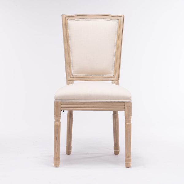 English Elm French Solid Wood Frame Linen Dining Chairs, Set Of 2 – Elegant Cream Upholstery For Any Space W162290981
