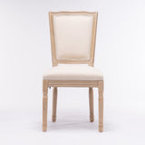 English Elm French Style Solid Wood Frame Linen Fabric Square Back Dining Chair,Set Of 2,Cream