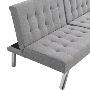English Elm Wood Frame Futon Sofa Bed with Steel Legs Faux Linen Upholstery for Studio Living W214109153