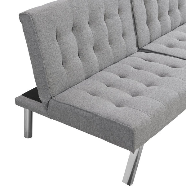 English Elm Wood Frame Futon Sofa Bed with Steel Legs Faux Linen Upholstery for Studio Living W214109153