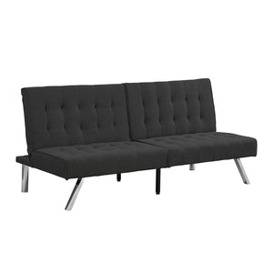 English Elm Wood Frame Futon Sofa Bed with Steel Legs Convertible Sleeper for Compact Living W21482229