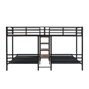 English Elm Metal Triple Bunk Bed Space-Saving Twin over Twin & Twin Design with Staircase Storage Shelves, Durable Metal Frame Black GX001115AAB