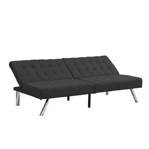 English Elm Wood Frame Futon Sofa Bed with Steel Legs Convertible Sleeper for Compact Living W21482229