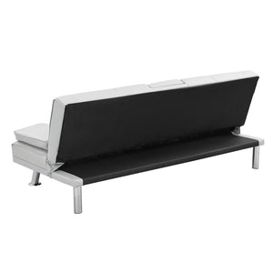 English Elm Sofa Bed Futon with Cup Holders Wood Frame Stainless Legs White Pvc Sleeper W214104918