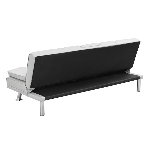 English Elm Sofa Bed Futon with Cup Holders Wood Frame Stainless Legs White Pvc Sleeper W214104918