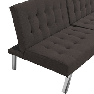 English Elm Wood Frame Futon Sofa Bed with Steel Legs Faux Linen Upholstery for Studio Living W21481810