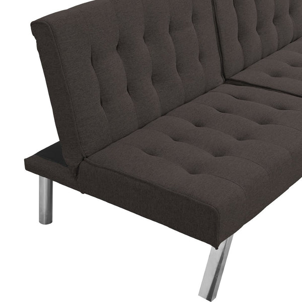 English Elm Wood Frame Futon Sofa Bed with Steel Legs Faux Linen Upholstery for Studio Living W21481810