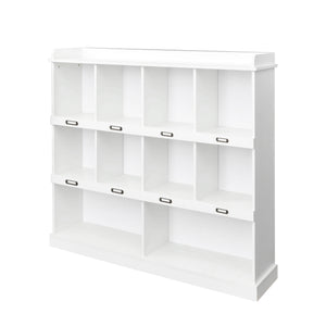 English Elm 10-shelf Bookcase with Cubby Storage and Label Holders, Melamine-Finish Wood Organizer for Home and Office White W33165697