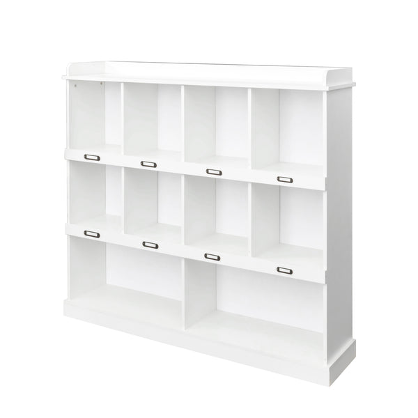 English Elm 10-shelf Bookcase with Cubby Storage and Label Holders, Melamine-Finish Wood Organizer for Home and Office White W33165697