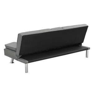 English Elm Sofa Futon Convertible with Cup Holders Wood Frame Stainless Legs Grey Pvc Upholstery W214104621