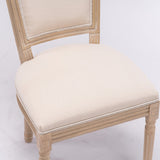 English Elm French Style Solid Wood Frame Linen Fabric Square Back Dining Chair,Set Of 2,Cream