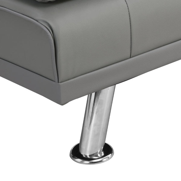 English Elm Sofa Futon Convertible with Cup Holders Wood Frame Stainless Legs Grey Pvc Upholstery W214104621