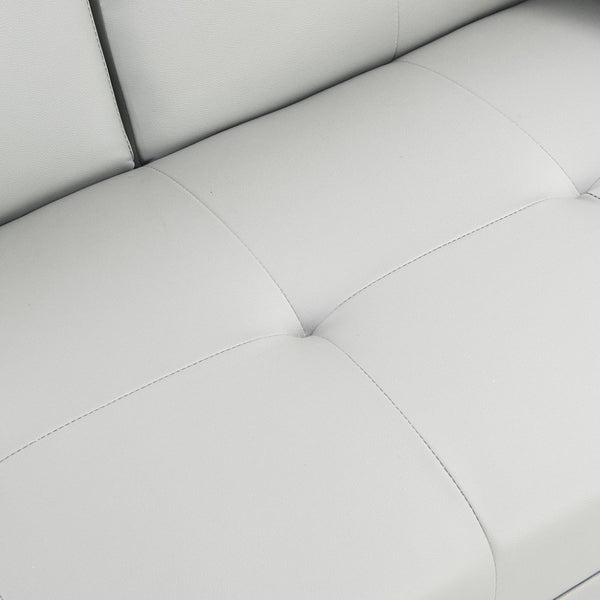 English Elm Sofa Bed Futon with Cup Holders Wood Frame Stainless Legs White Pvc Sleeper W214104918