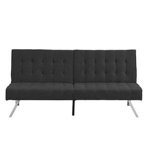 English Elm Wood Frame Futon Sofa Bed with Steel Legs Convertible Sleeper for Compact Living W21482229