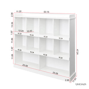 English Elm 10-shelf Bookcase with Cubby Storage and Label Holders, Melamine-Finish Wood Organizer for Home and Office White W33165697