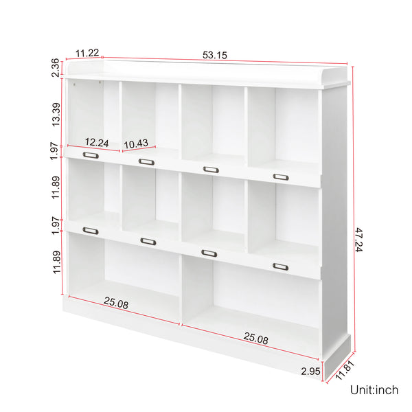 English Elm 10-shelf Bookcase with Cubby Storage and Label Holders, Melamine-Finish Wood Organizer for Home and Office White W33165697