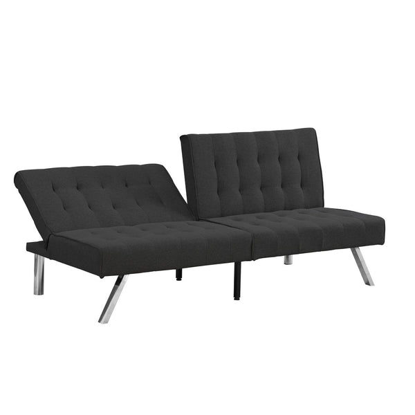 English Elm Wood Frame Futon Sofa Bed with Steel Legs Convertible Sleeper for Compact Living W21482229