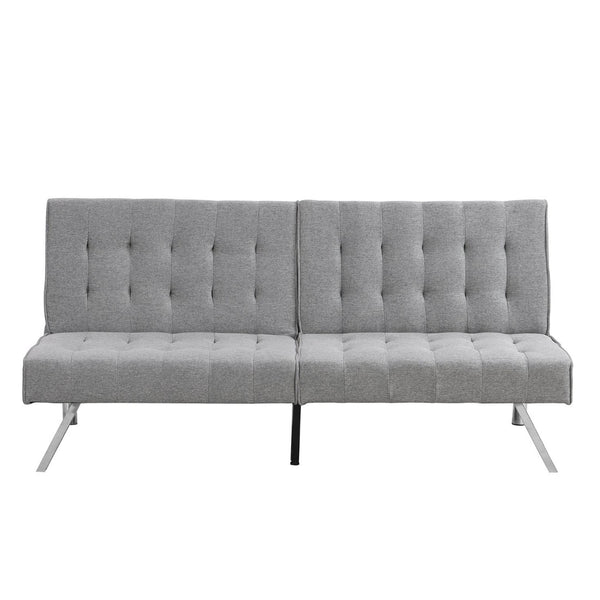 English Elm Wood Frame Futon Sofa Bed with Steel Legs Converts for Living Room or Guest Use W21482306