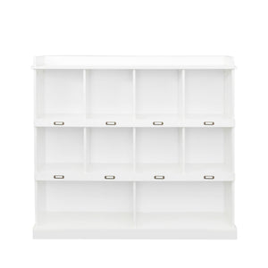 English Elm 10-shelf Bookcase with Cubby Storage and Label Holders, Melamine-Finish Wood Organizer for Home and Office White W33165697