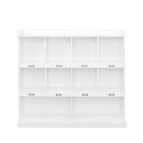 English Elm 10-shelf Bookcase with Cubby Storage and Label Holders, Melamine-Finish Wood Organizer for Home and Office White W33165697