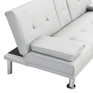 English Elm Sofa Bed Futon with Cup Holders Wood Frame Stainless Legs White Pvc Sleeper W214104918