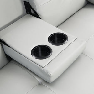 English Elm Sofa Bed Futon with Cup Holders Wood Frame Stainless Legs White Pvc Sleeper W214104918