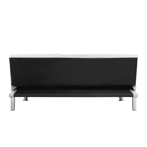 English Elm Sofa Bed Futon with Cup Holders Wood Frame Stainless Legs White Pvc Sleeper W214104918