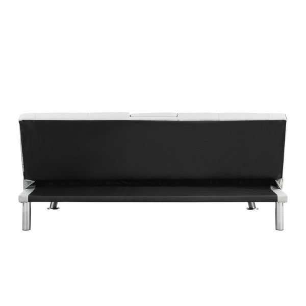 English Elm Sofa Bed Futon with Cup Holders Wood Frame Stainless Legs White Pvc Sleeper W214104918