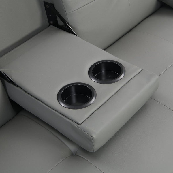 English Elm Sofa Futon Convertible with Cup Holders Wood Frame Stainless Legs Grey Pvc Upholstery W214104621