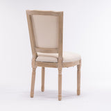 English Elm French Style Solid Wood Frame Linen Fabric Square Back Dining Chair,Set Of 2,Cream