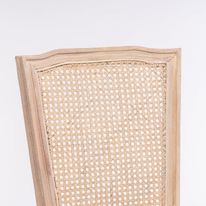 English Elm French Style Solid Wood Frame Dining Chairs Set Of 2 – Cream Linen Upholstery & Rattan Back Design W162290982