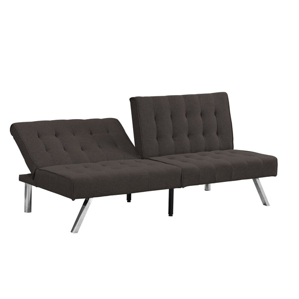 English Elm Wood Frame Futon Sofa Bed with Steel Legs Faux Linen Upholstery for Studio Living W21481810