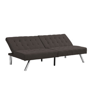 English Elm Wood Frame Futon Sofa Bed with Steel Legs Faux Linen Upholstery for Studio Living W21481810