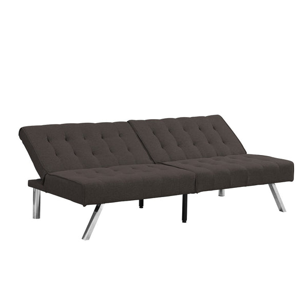 English Elm Wood Frame Futon Sofa Bed with Steel Legs Faux Linen Upholstery for Studio Living W21481810