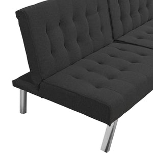 English Elm Wood Frame Futon Sofa Bed with Steel Legs Convertible Sleeper for Compact Living W21482229