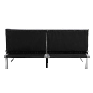 English Elm Wood Frame Futon Sofa Bed with Steel Legs Faux Linen Upholstery for Studio Living W214109153