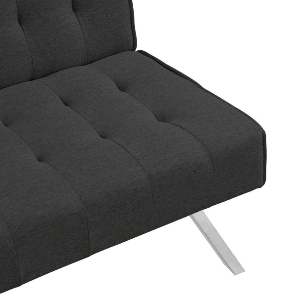 English Elm Wood Frame Futon Sofa Bed with Steel Legs Convertible Sleeper for Compact Living W21482229