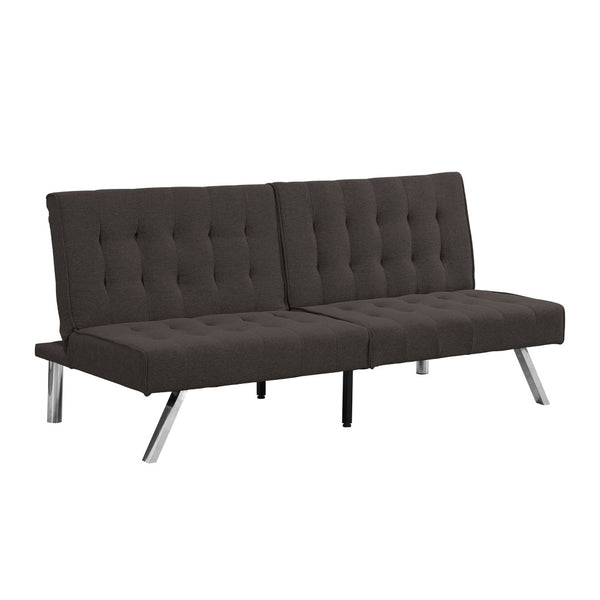 English Elm Wood Frame Futon Sofa Bed with Steel Legs Faux Linen Upholstery for Studio Living W21481810