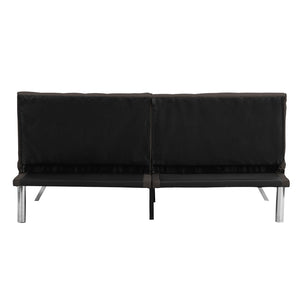 English Elm Wood Frame Futon Sofa Bed with Steel Legs Faux Linen Upholstery for Studio Living W21481810