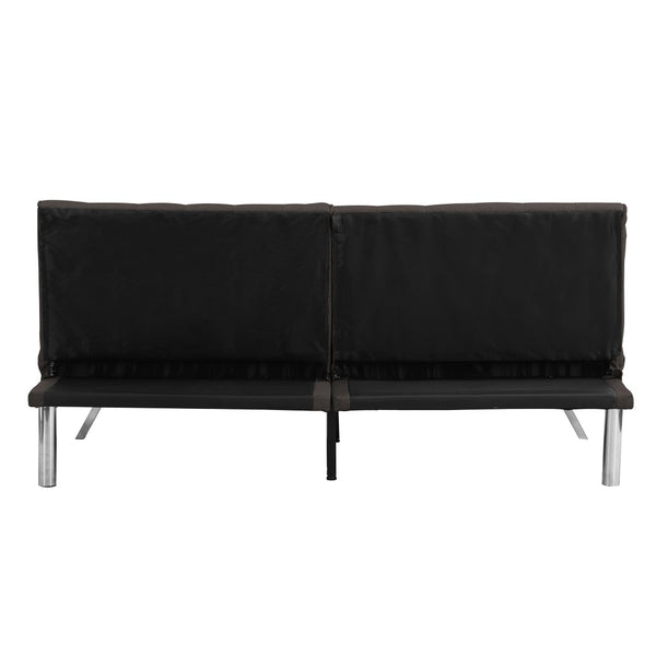 English Elm Wood Frame Futon Sofa Bed with Steel Legs Faux Linen Upholstery for Studio Living W21481810