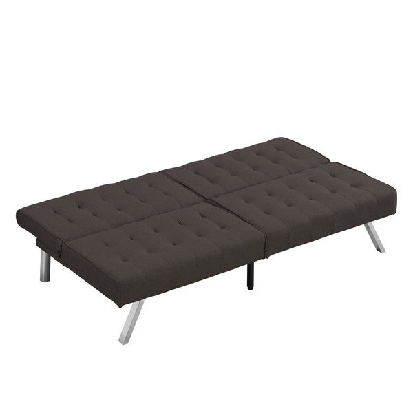 English Elm Wood Frame Futon Sofa Bed with Steel Legs Faux Linen Upholstery for Studio Living W21481810