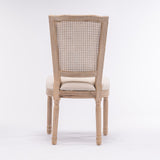 English Elm French Style Solid Wood Frame Linen Fabric Square Rattan Back Dining Chair,Set Of 2,Cream