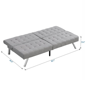 English Elm Wood Frame Futon Sofa Bed with Steel Legs Faux Linen Upholstery for Studio Living W214109153