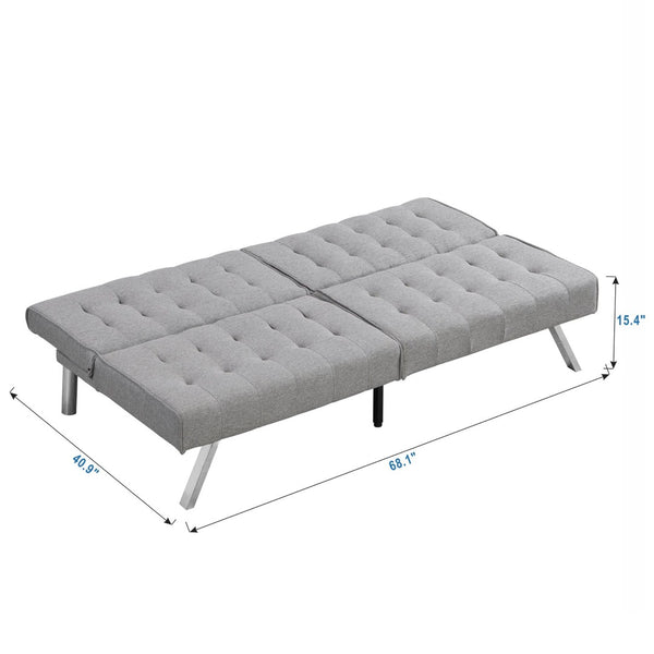 English Elm Wood Frame Futon Sofa Bed with Steel Legs Faux Linen Upholstery for Studio Living W214109153