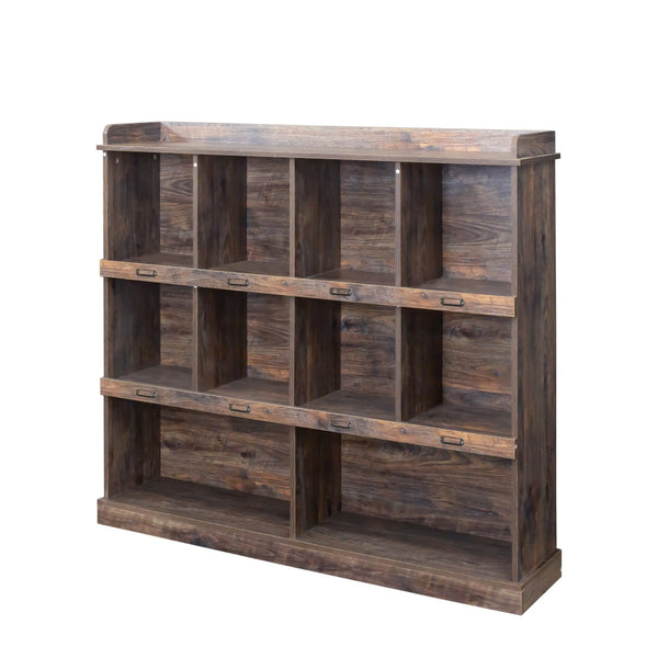 English Elm 10-shelf Bookcase with Cubby Storage and Label Holders, Melamine-Finish Wood Organizer for Home and Office Espresso W33165694