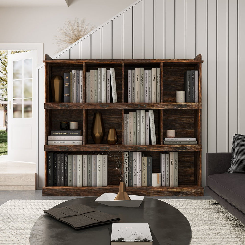 English Elm 10-shelf Bookcase with Cubby Storage and Label Holders, Melamine-Finish Wood Organizer for Home and Office Espresso W33165694