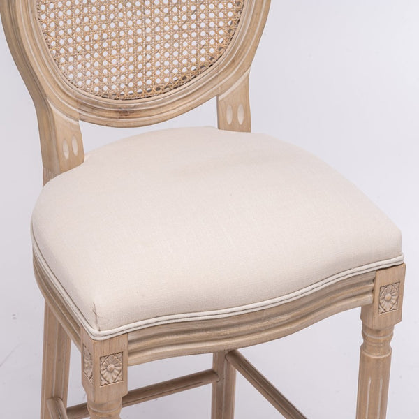 English Elm French Country Barstools Solid Wood Cabriole Legs Upholstered Cushion Set of 2 W1622P412323