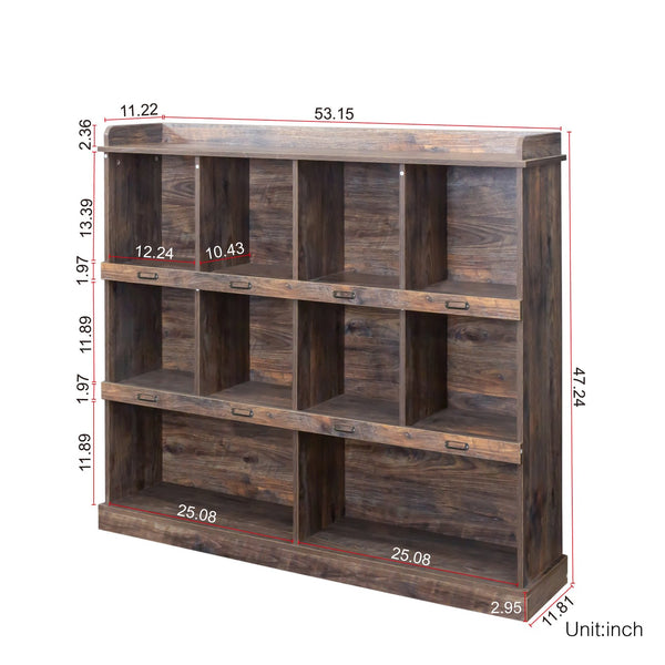 English Elm 10-shelf Bookcase with Cubby Storage and Label Holders, Melamine-Finish Wood Organizer for Home and Office Espresso W33165694