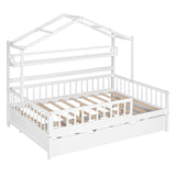 Hearth and Haven Wooden Full Size House Bed with Twin Size Trundle, Kids Bed with Shelf WF301683AAK