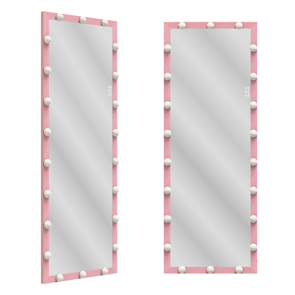 English Elm Hollywood Full Length LED Vanity Mirror with 22 Bulbs Touch Control 3 Colors 3 Brightness Pink W70881113